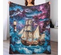 asbwuo Moon Sky Sailboat Throw Blanket, Soft Lightweight Cozy Warm Rustic Lighthouse Flannel Blankets for Couch Bed Travel, 30"x40"
