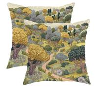 asbwuo Nature Inspired Throw Pillow Covers Set of 2, Yellow Green Landscape Cushion Cases, Seasonal Decorative Square Home Decor for Sofa Bed Couch 20x20 Inch