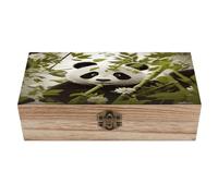 asbwuo Panda & Bamboo Wooden Keepsake Box with Hinged Lid Retro Storage Box Locked Wood Keepsake Case Smooth Memory Treasure Case for Crafts And Photo Storage