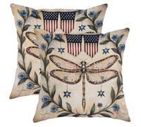 asbwuo Patriotic Dragonfly Throw Pillow Covers Set of 2, Vintage Americana Star and Flag Decorative Cushion Covers, Summer Farmhouse Style for Sofa Couch 20x20 Inch