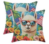 asbwuo Patriotic Pillow Covers Set of 2, Tropical American Flag Floral Decorative Throw Cushion Cases, Summer Outdoor Beach Home Decor for Sofa Couch 20x20 Inch