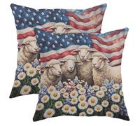 asbwuo Patriotic Sheep Throw Pillow Covers Set of 2, American Flag & Floral Patterns for Summer 4th of July Rustic Decor, Decorative Cushion Covers for Living Room Sofa Couch 20x20 Inch
