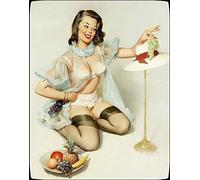 asbwuo Pin Up Girl Metal Tin Sign Wall Plaque Metal Tin Sign Pin up Girl Cafe Art Decor Bar Pub Nice Sign 6X8 inch