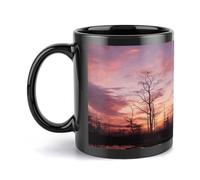 asbwuo Pink Dusk Background Mug Modern Ceramic Coffee Mugs Reusable Flat Bottom Large Coffee Cup Porcelain Travel Mug Tea Cups with Handle for Men Women Office Black