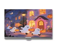 asbwuo Pocket Business Card Holder Case Metal Slim Pocket Wallet Dreamy Ghostly Journey Printed Business Card Case Women Men