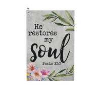 asbwuo Psalm 233 He Restores My Soul Christian Golf Towel with Carabiner Clip, 16x24 Inch Absorbent Microfiber Golf Towel for Golf Bags - Quick Dry Waffle Weave Design