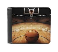 asbwuo Pu Wallet for Men Personalized Card Holder Wallet Funny Basketball Arena Print Mens Wallets for Work Travel and Daily Use