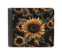 asbwuo Pu Wallet for Men Personalized Card Holder Wallet Funny Brown Leaves Sunflower Print Mens Wallets for Work Travel and Daily Use