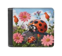 asbwuo Pu Wallet for Men Personalized Card Holder Wallet Funny Cartoon Ladybug Flower Print Mens Wallets for Work Travel and Daily Use