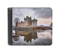 asbwuo Pu Wallet for Men Personalized Card Holder Wallet Funny Castle Near Lake Stones Print Mens Wallets for Work Travel and Daily Use