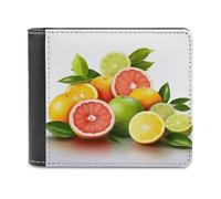 asbwuo Pu Wallet for Men Personalized Card Holder Wallet Funny Citrus Fruits Print Mens Wallets for Work Travel and Daily Use
