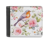 asbwuo Pu Wallet for Men Personalized Card Holder Wallet Funny Floral Print Watercolor Robin Bird Print Mens Wallets for Work Travel and Daily Use