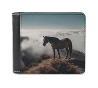 asbwuo Pu Wallet for Men Personalized Card Holder Wallet Funny Horse on A Misty Mountaintop Print Mens Wallets for Work Travel and Daily Use