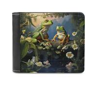 asbwuo Pu Wallet for Men Personalized Card Holder Wallet Funny Many Frogs Sing on The Branches Summer Butterflies Lake Water Print Mens Wallets for Work Travel and Daily Use