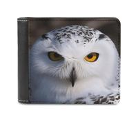 asbwuo Pu Wallet for Men Personalized Card Holder Wallet Funny Snowy Owl Eyes Print Mens Wallets for Work Travel and Daily Use