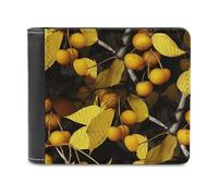 asbwuo Pu Wallet for Men Personalized Card Holder Wallet Funny Yellow Leaves and Fruits Print Mens Wallets for Work Travel and Daily Use