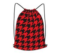 asbwuo Red And Black Houndstooth Outdoor Leisure Drawstring Backpack, Lightweight Waterproof Sports Bag For Men & Women - Gym, Yoga, Travel