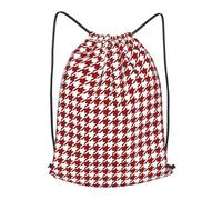 asbwuo Red Houndstooth Outdoor Leisure Drawstring Backpack, Lightweight Waterproof Sports Bag For Men & Women - Gym, Yoga, Travel