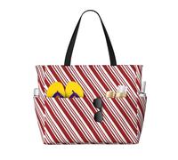 asbwuo Red Peppermint Stripe Large Beach Tote Bag For Women With Zipper & Wet Pocket, Lightweight Foldable Gym Tote For Travel, Grocery, Swim, Sports