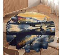 asbwuo Retro Airplane Sky Round Tablecloth, Washable Reflection Clouds Table Cover for Kitchen Dining Outdoor Holiday Decor, 36 Inch