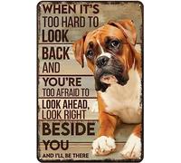 asbwuo Retro Metal Sign When Its Too Hard to Look Back - Wall Vintage Decor Novelty Boxer Dog Tin Sign 8x12 Inches