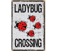 asbwuo Retro Tin Signs Ladybug Crossing Metal Sign Tin Sign Board Decorative Sign, Cafe Bar Coffee Decor Metal Plaque Decor 8x12 inch