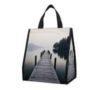 asbwuo Reusable Insulated Lunch Bag Box 9L Leakproof Wood Jetty and Calm Lake Cooler Bag with Interior Pockets for Women Men Portable Snack Bags Insulated Lunch Tote Bags for Work Picnic Camping