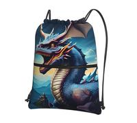 asbwuo Roaring Dragon Printed floral pocket gym bag zippered drawstring backpack suitable for travel