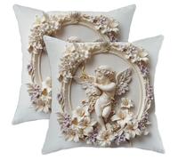 asbwuo Romantic Cherub Pillow Covers Set of 2, Beige Floral Decorative Throw Pillows Cases, Spring Home Decor Cushion Covers for Couch Bed Living Room 20x20 Inch