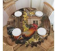 asbwuo Rooster Hen and Chicks in The Yard Decorative Waterproof Tablecloth 60 Inch Round Table with Wrinkle Free Waterproof Fabric Tablecloth