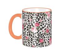 asbwuo Rose Leopard Print Black Pink Coffee Mug with Handle Tea Cup Mug Drinking Cups Ceramic Reusable Funny Novelty Coffee Mugs Travel Cup Drinkware Accessories for Home Office Cups Gifts 11oz