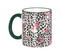 asbwuo Rose Leopard Print Black Pink Coffee Mug with Handle Tea Cup Mug Drinking Cups Ceramic Reusable Funny Novelty Coffee Mugs Travel Cup Drinkware Accessories for Home Office Cups Gifts 11oz