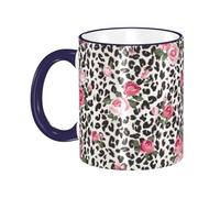 asbwuo Rose Leopard Print Black Pink Coffee Mug with Handle Tea Cup Mug Drinking Cups Ceramic Reusable Funny Novelty Coffee Mugs Travel Cup Drinkware Accessories for Home Office Cups Gifts 11oz