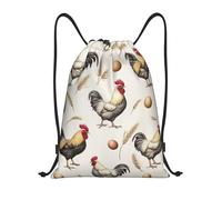 asbwuo Rustic Rooster Egg Wheat Drawstring Backpack Lightweight Sports Gym Bag With Adjustable Shoulder Straps For Fitness Yoga Travel Soccer Volleyball Medium
