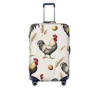 asbwuo Rustic Rooster Egg Wheat Luggage Cover Elastic Washable Protector Anti-Scratch Travel Suitcase Covers with Concealed Zipper for 18-32 Inch Luggage X-Large