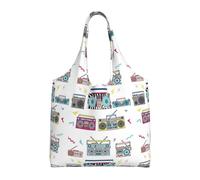 asbwuo Set Of Various Vintage Cassette Players. Retro 80s Canvas Tote Bag - Lightweight & Durable Commuter Shoulder Bag, Reusable Grocery Shopping Bag