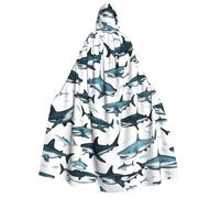 asbwuo Shark Pattern With Various Gestures Print Hooded Cape Adult Halloween Hooded Cloak, Ideal For Cosplay, Parties & More