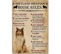 asbwuo Shetland Sheepdog Retro Metal Tin Signs A Shetland Sheepdog's House Rules Posters Kennel Plaque Decoration Art Home Farmhouse Porch Wall Decor 8x12 Inch