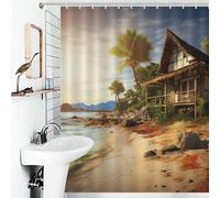 asbwuo Shower Curtain Set with 12 Hooks Waterproof Fabric Washable Curtain Modern Farmhouse Bath Curtains A Cottage by The Sea Shower Curtains for Bathroom Bathtub Decoration 72x72 Inches