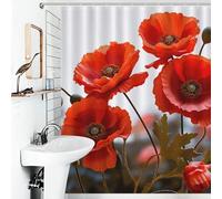 asbwuo Shower Curtain Set with 12 Hooks Waterproof Fabric Washable Curtain Modern Farmhouse Bath Curtains Poppy Flowers Vivid Petals Shower Curtains for Bathroom Bathtub Decoration 72x72 Inches