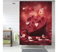 asbwuo Shower Curtain Set with 12 Hooks Waterproof Fabric Washable Curtain Modern Farmhouse Bath Curtains Happy Valentine's Day Shower Curtains for Bathroom Bathtub Decoration 72x72 Inches