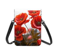 asbwuo Small Crossbody For Women Leather Lightweight Purses Poppy Flowers Vivid Petals Shoulder Handbag Purse