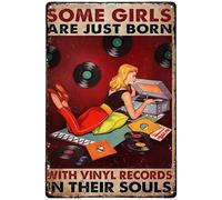 asbwuo Some Girls Are Just Born with Vinyl Records in Their Souls - Retro Metal Tin Sign for Music Lovers, Vintage Wall Decor for Home, Coffee Bar, Garden