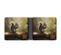asbwuo Squirrel Eats Nuts Leather Bifold Wallet with 2 Hidden Pockets 6 Card Slots Slim Wallets for Cash, Cards, and ID