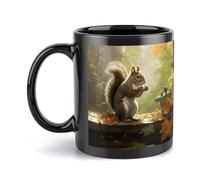 asbwuo Squirrel Eats Nuts Mug Modern Ceramic Coffee Mugs Reusable Flat Bottom Large Coffee Cup Porcelain Travel Mug Tea Cups with Handle for Men Women Office Black
