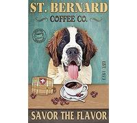 asbwuo St. Bernard Dog Coffee Listing Vintage Metal Tin Sign 8x12 Inches for Bars Restaurants Cafes Pubs