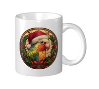 asbwuo Stained Glass Parrot Wearing Red Santa Hat Ceramic Cup, Elegant Coffee Mug Tee Drinkware Water Cup for Home Office 11oz
