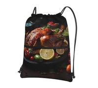 asbwuo Tantalizing roast turkey Printed drawstring sports backpack zippered drawstring backpack suitable for hiking and fitness