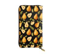 asbwuo Tasty Pear Slice and Leaf Hand Held Wallet with Zipper Leather Waterproof Unisex