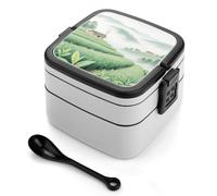 asbwuo Tea Plantation in The Mountains Bento Box Double Layer Lunch Box for Adults with Spoon and Handle Bento Boxes Leakproof One-piece Stackable Lunchbox for Work Picnics and Travel